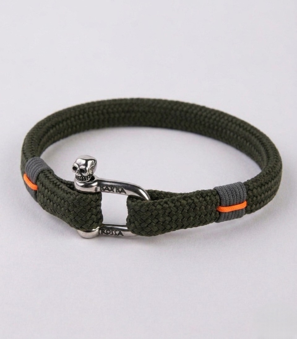 Pulsera embutida caqui con remate naranja